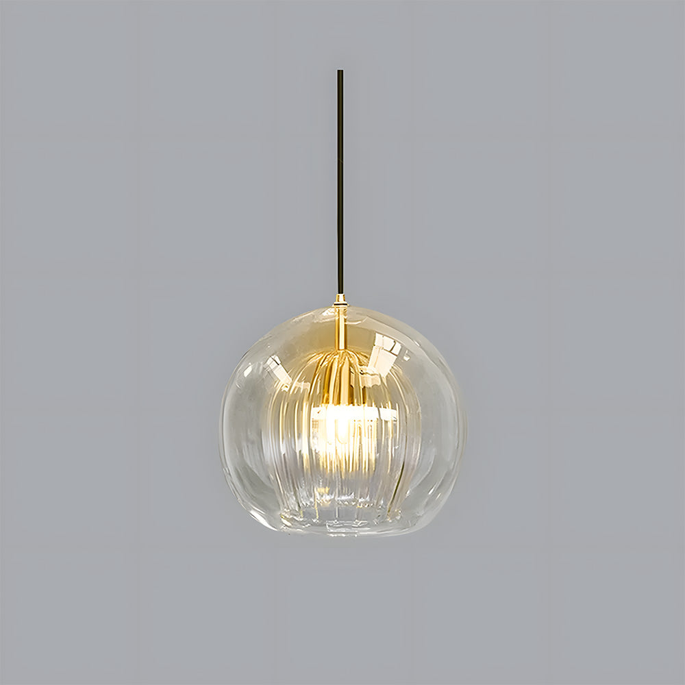 Contemporary Glass Globe Ribbed Pendant Light for Kitchen Island