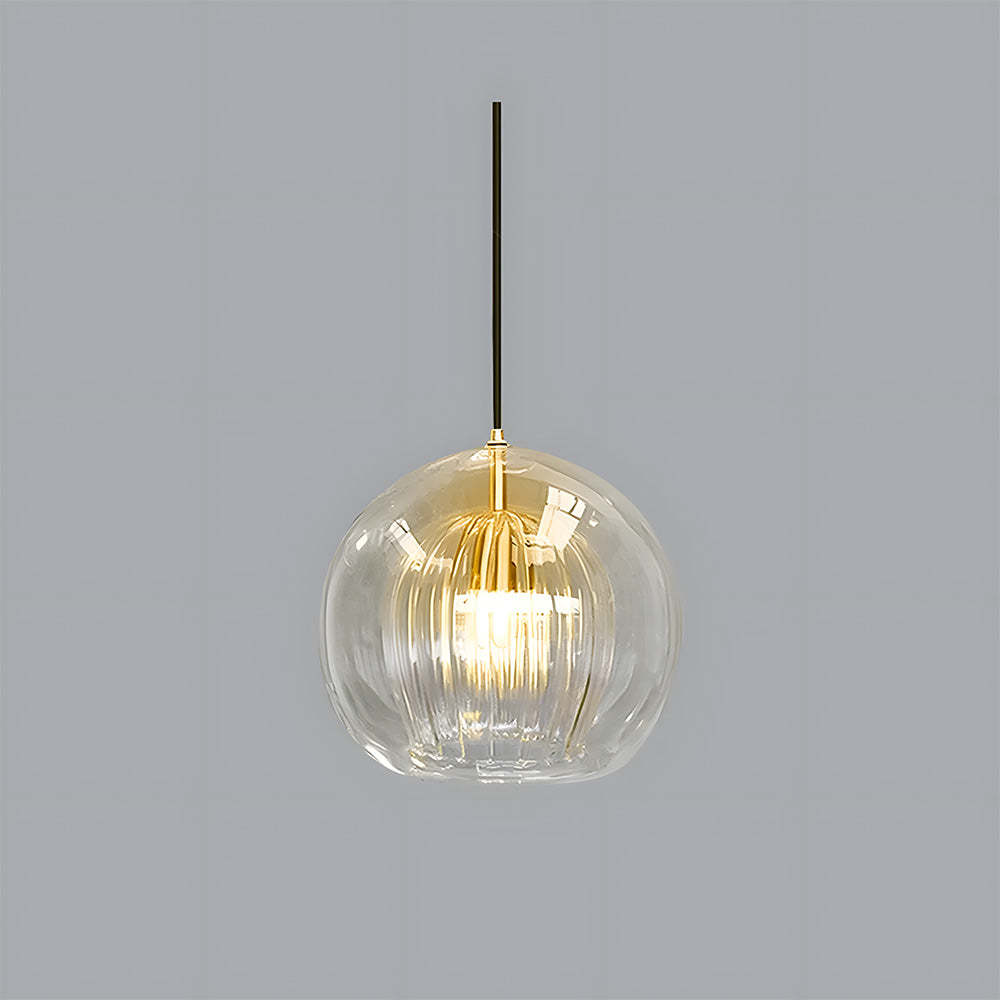 Contemporary Glass Globe Ribbed Pendant Light for Kitchen Island
