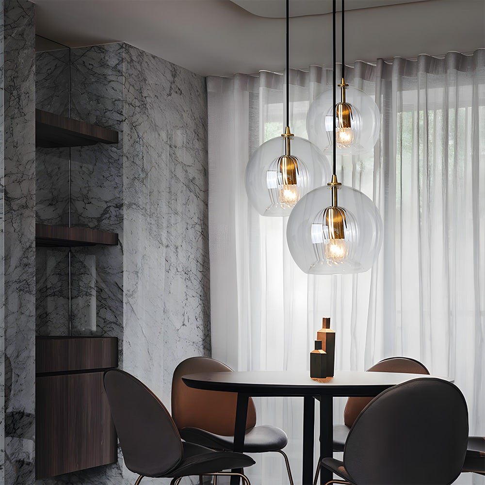 Contemporary Glass Globe Ribbed Pendant Light for Kitchen Island