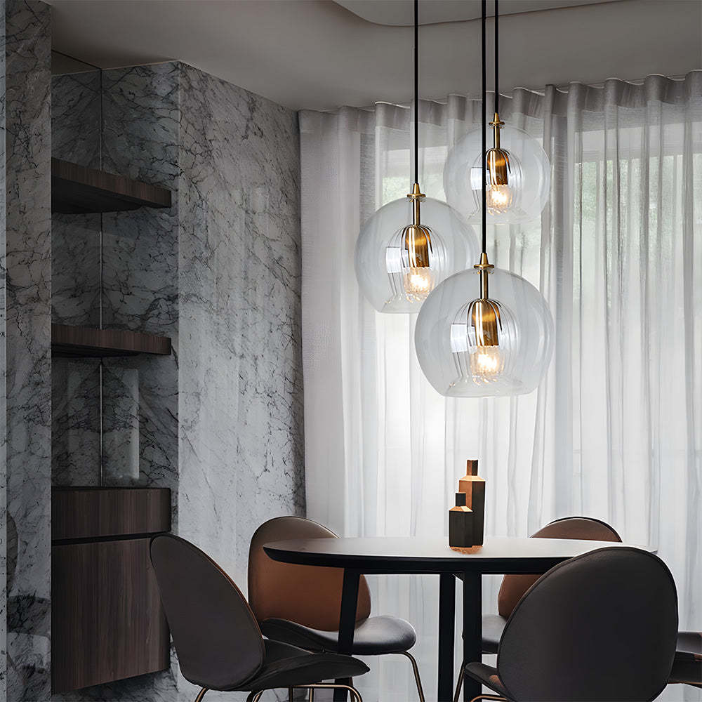 Contemporary Glass Globe Ribbed Pendant Light for Kitchen Island