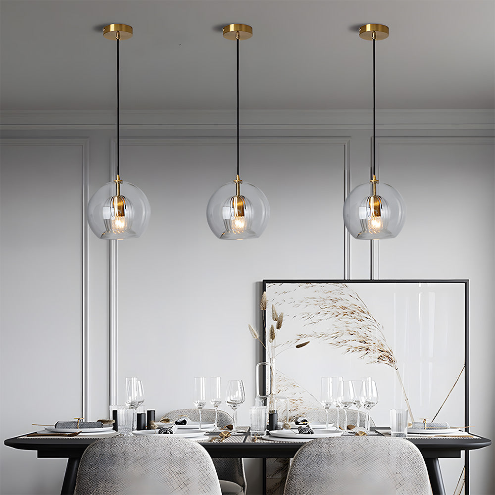 Contemporary Glass Globe Ribbed Pendant Light for Kitchen Island