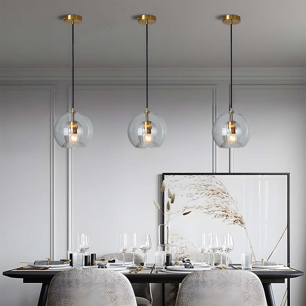Contemporary Glass Globe Ribbed Pendant Light for Kitchen Island