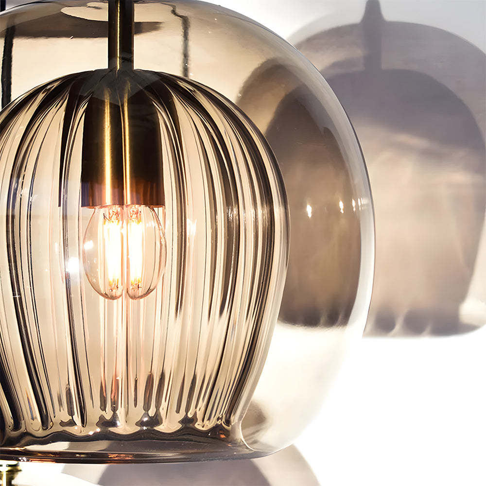 Contemporary Glass Globe Ribbed Pendant Light for Kitchen Island