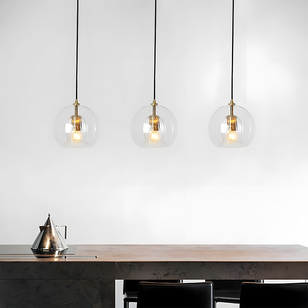 Contemporary Glass Globe Ribbed Pendant Light for Kitchen Island