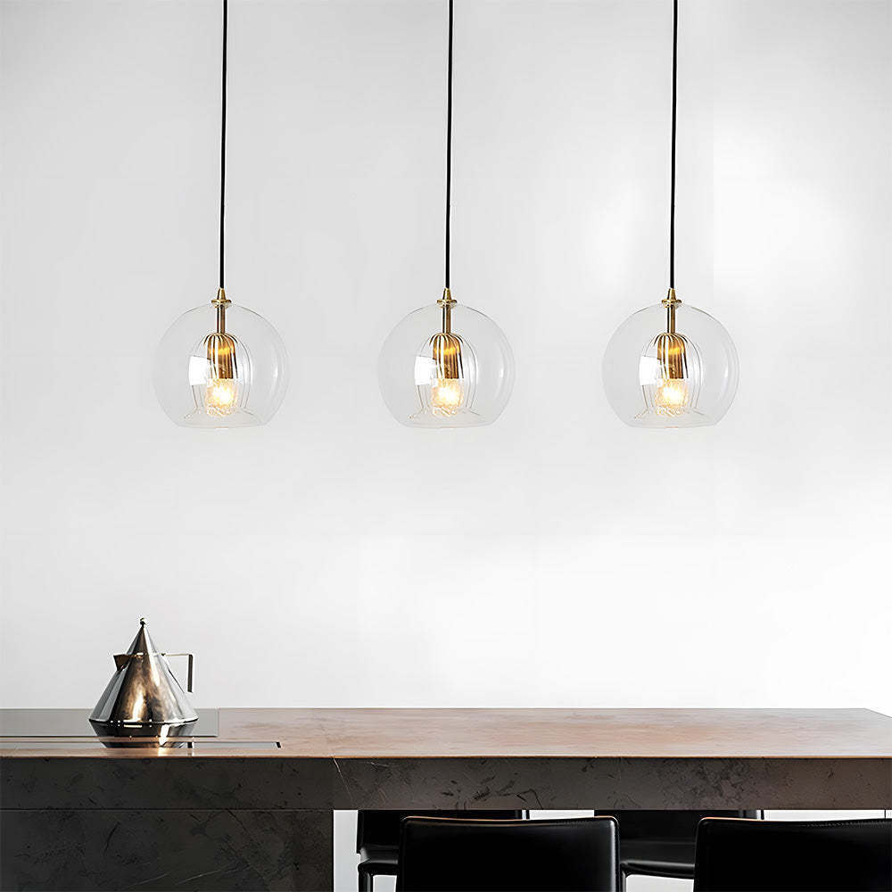 Contemporary Glass Globe Ribbed Pendant Light for Kitchen Island