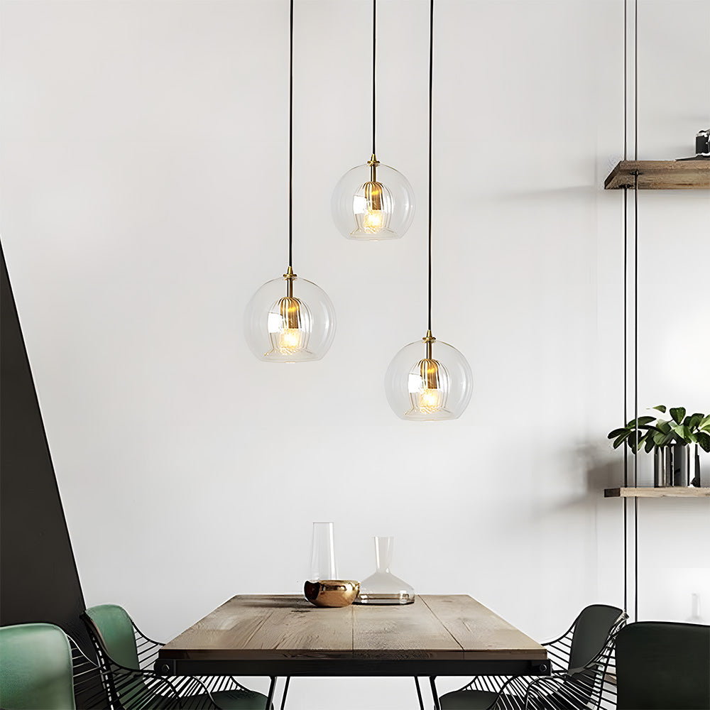 Contemporary Glass Globe Ribbed Pendant Light for Kitchen Island