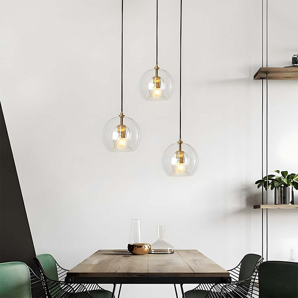 Contemporary Glass Globe Ribbed Pendant Light for Kitchen Island