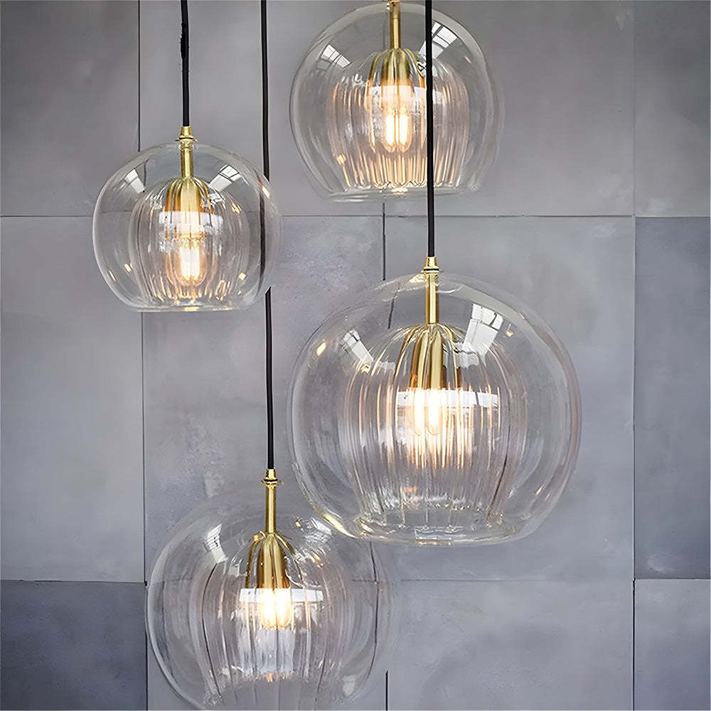 Contemporary Glass Globe Ribbed Pendant Light for Kitchen Island