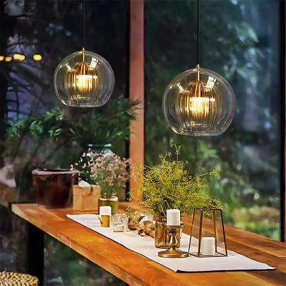 Contemporary Glass Globe Ribbed Pendant Light for Kitchen Island