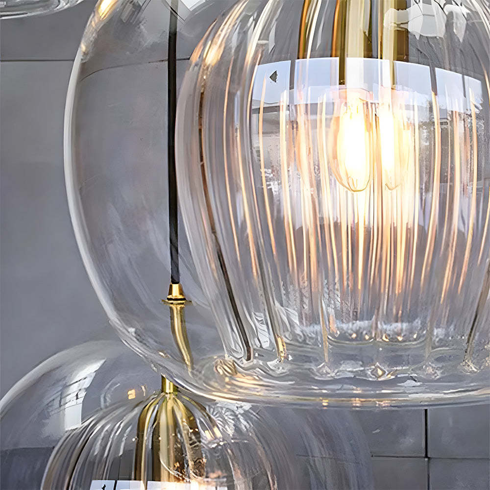 Contemporary Glass Globe Ribbed Pendant Light for Kitchen Island