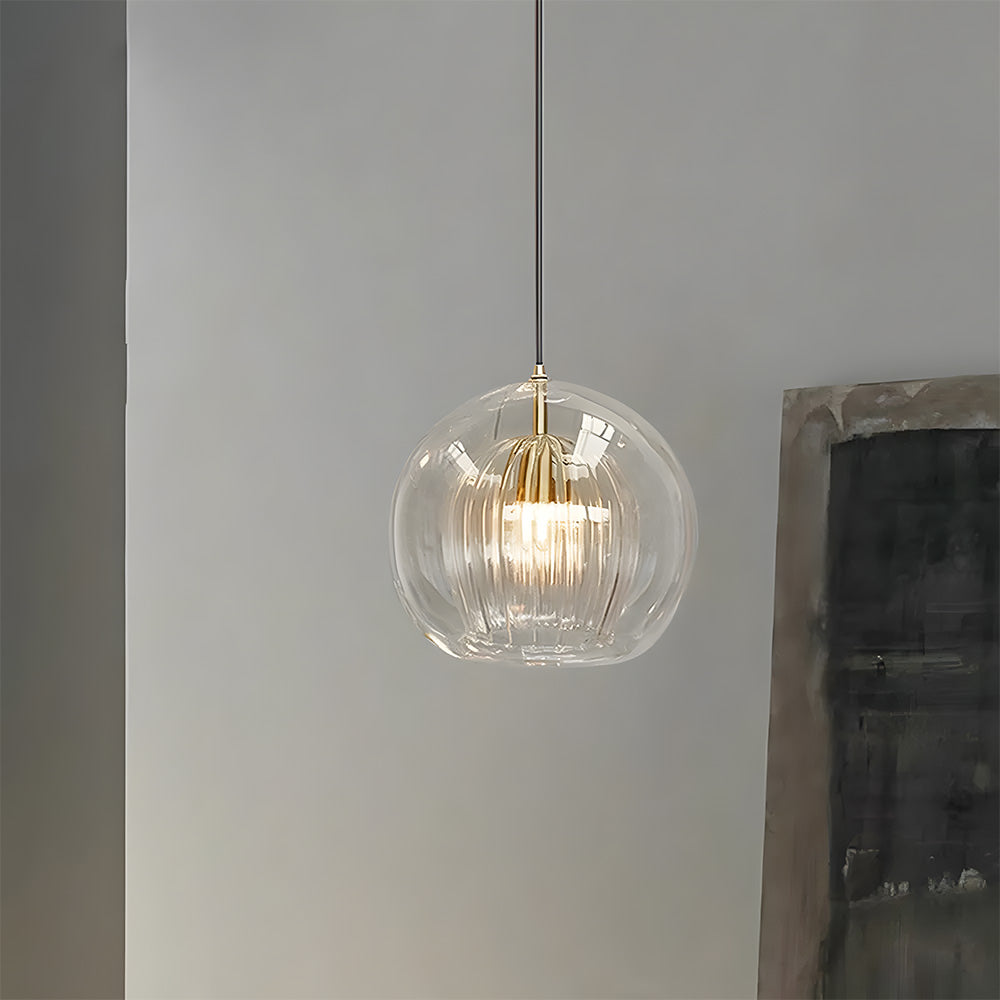 Contemporary Glass Globe Ribbed Pendant Light for Kitchen Island