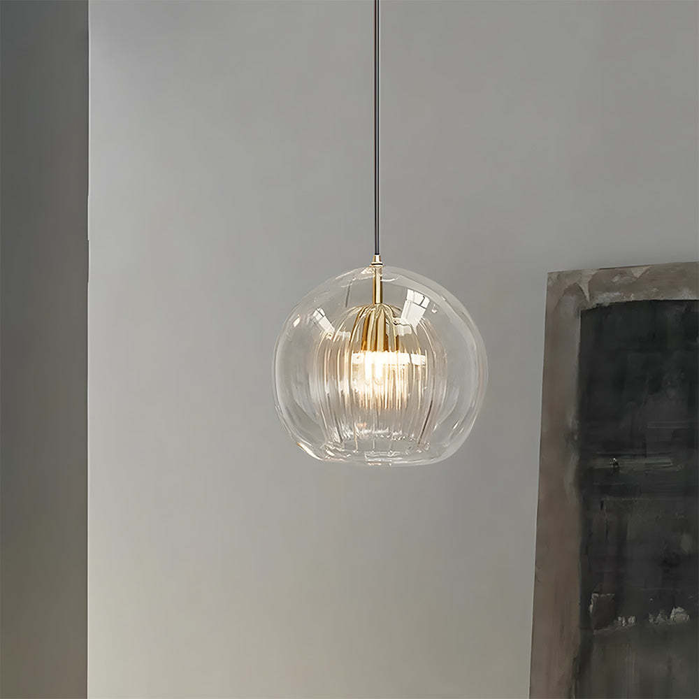 Contemporary Glass Globe Ribbed Pendant Light for Kitchen Island