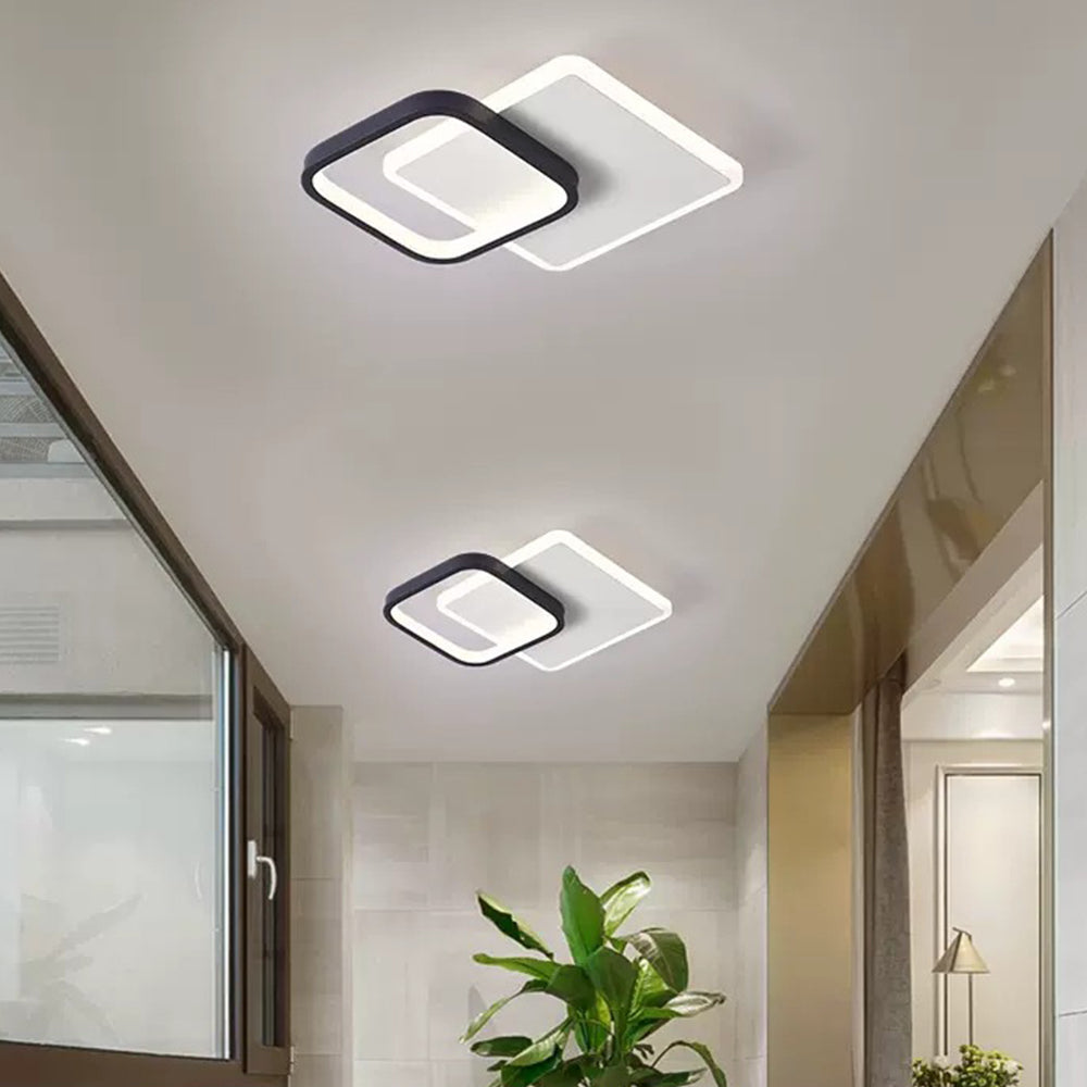 Contemporary Geometric Iron Black Flush LED Ceiling Lights For Bedroom