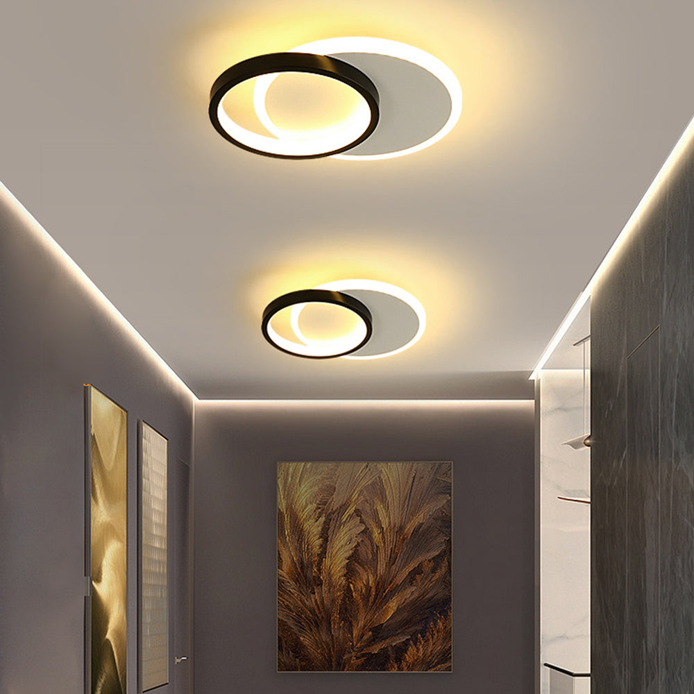 Contemporary Geometric Iron Black Flush LED Ceiling Lights For Bedroom