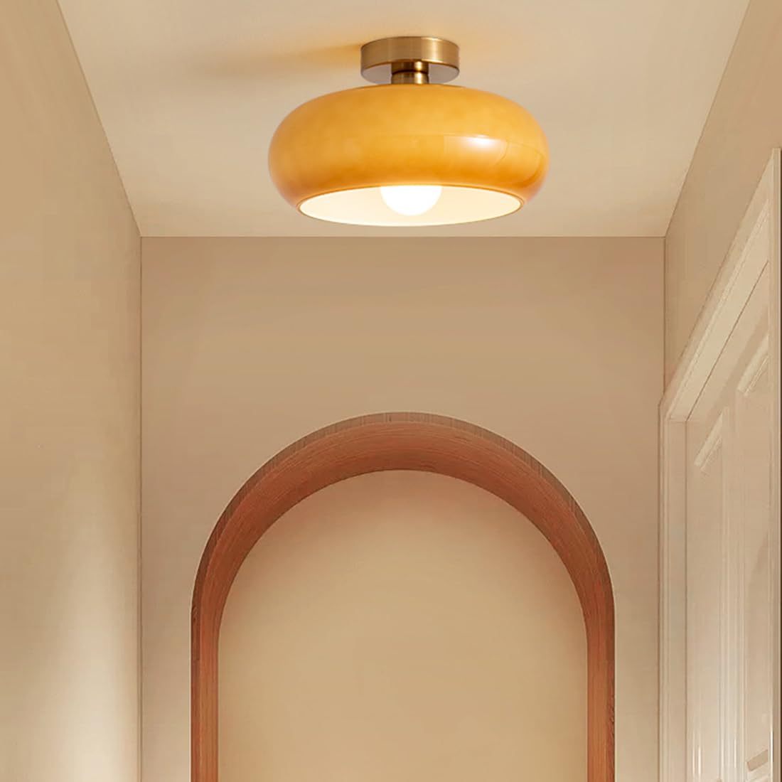 Retro Amber Round Glass Ceiling Light -Homdiy