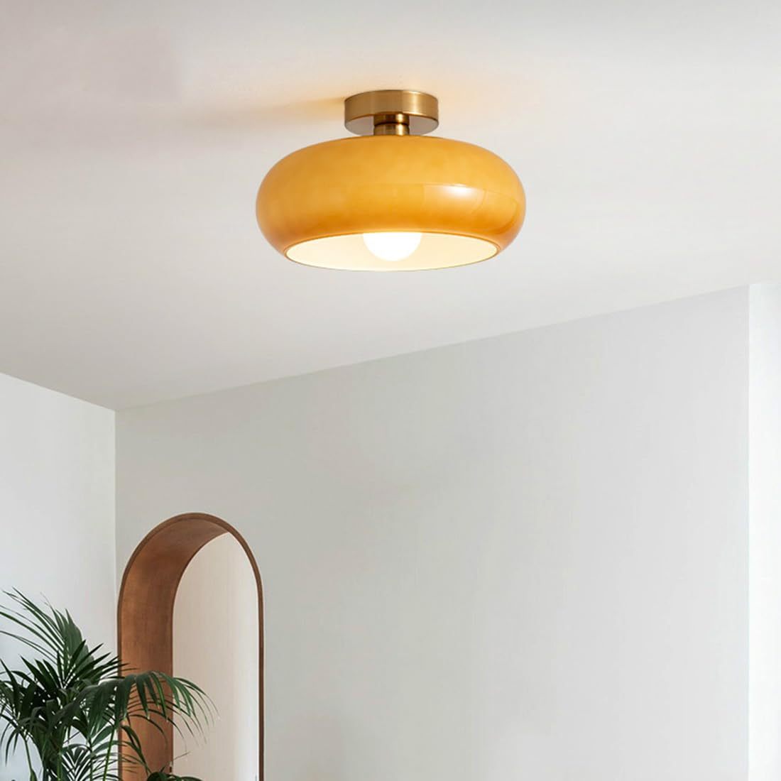 Retro Amber Round Glass Ceiling Light -Homdiy