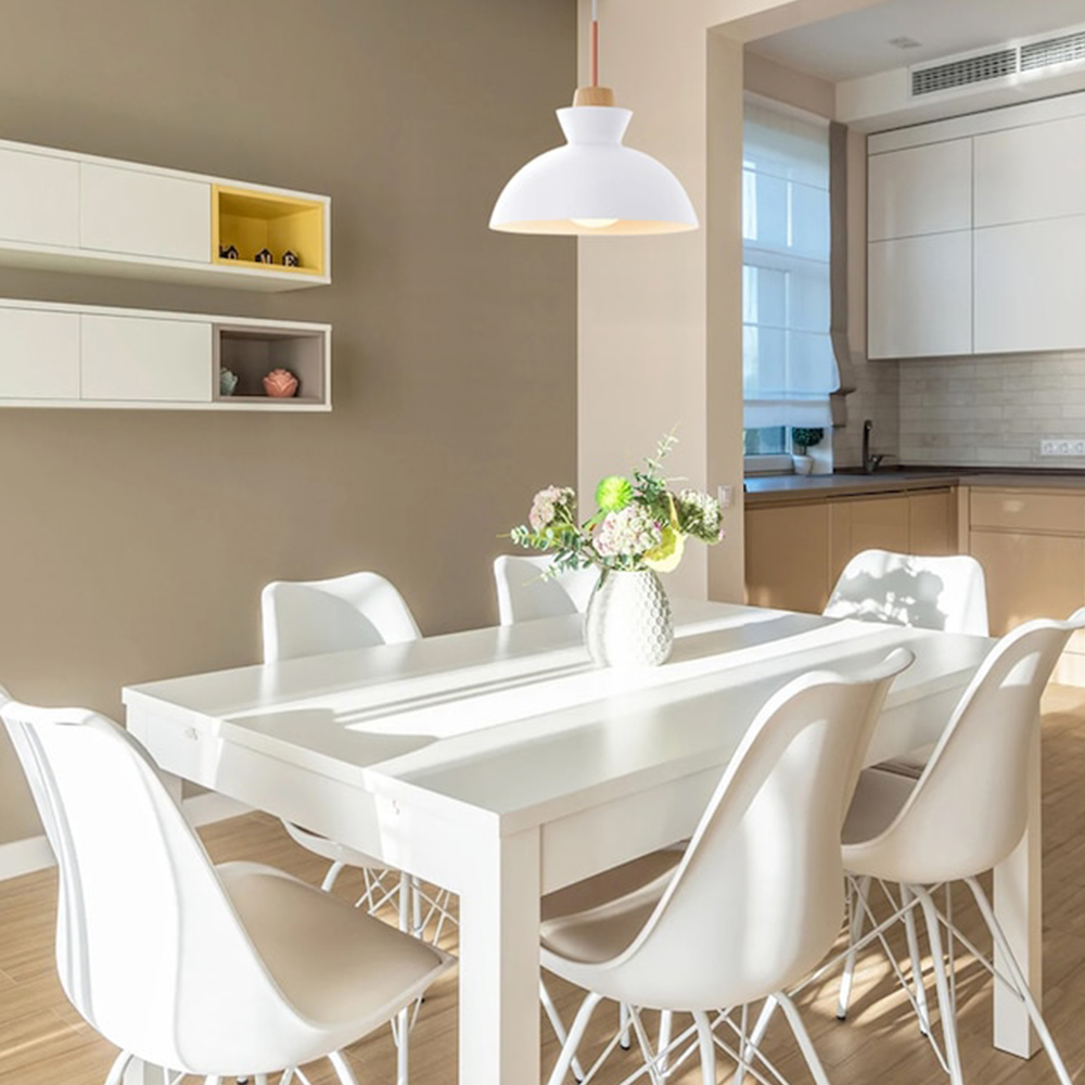 1-Bulb Art Decor Iron And Wood Round Pendant Lights For Dining Room