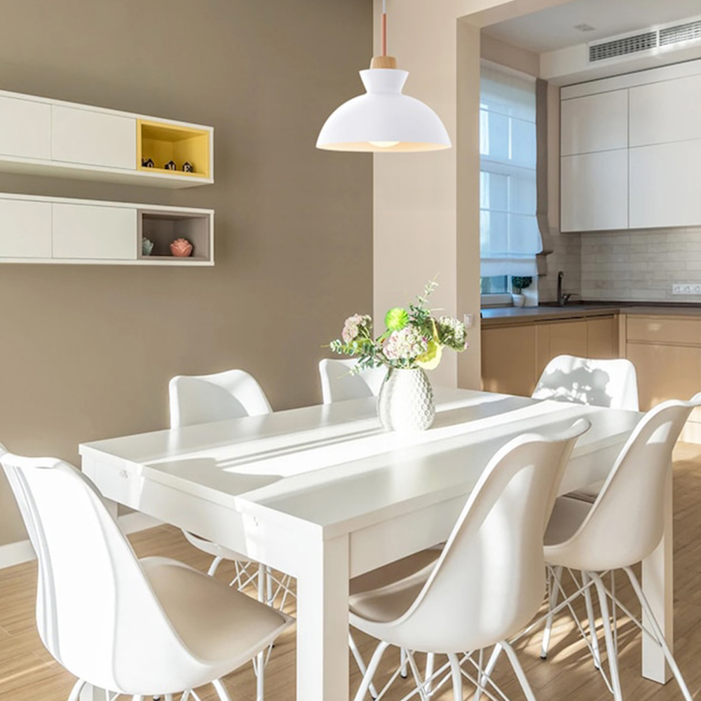 1-Bulb Art Decor Iron And Wood Round Pendant Lights For Dining Room