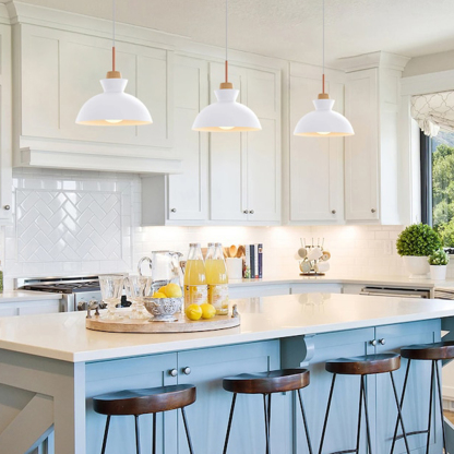 1-Bulb Art Decor Iron And Wood Round Pendant Lights For Dining Room