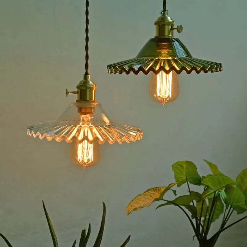 Vintage Elegant Pleated Glass Pendant Light For Living Room
