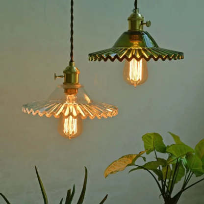 Vintage Elegant Pleated Glass Pendant Light For Living Room