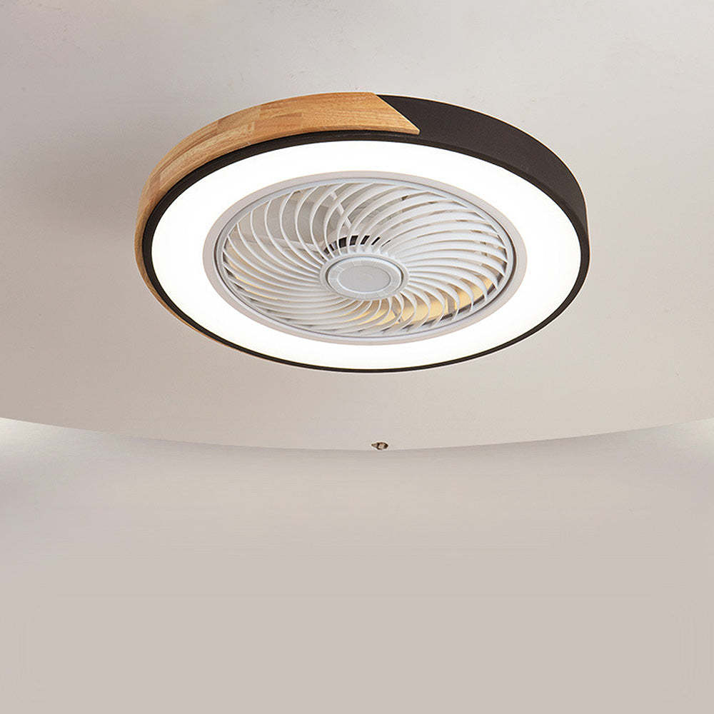 Homdiy Modern Nordic Round Ceiling Fans with LED Lights Simple Flush Ceiling Fans Light