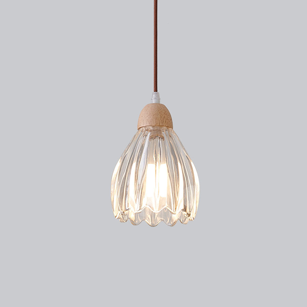 Small Wood Glass Clear Pendant Lights For Bedroom