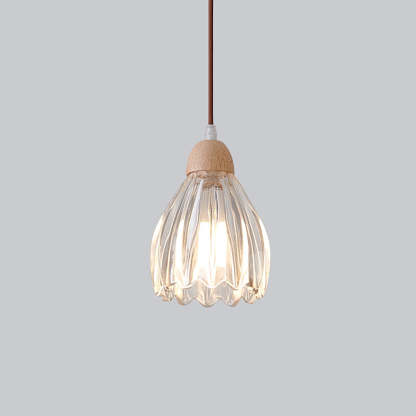 Small Wood Glass Clear Pendant Lights For Bedroom