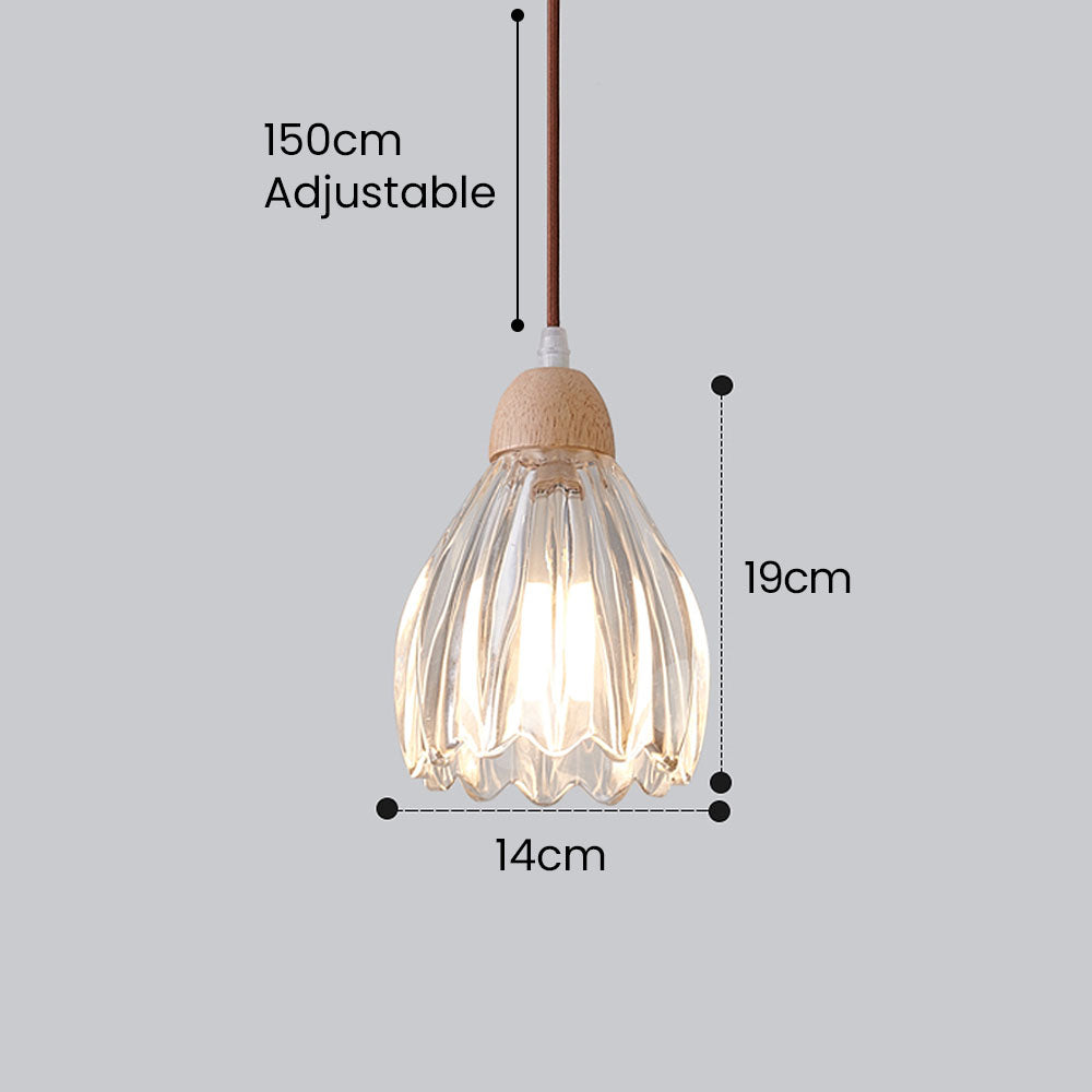 Small Wood Glass Clear Pendant Lights For Bedroom