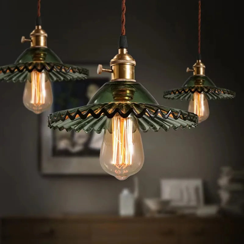 Vintage Elegant Pleated Glass Pendant Light For Living Room