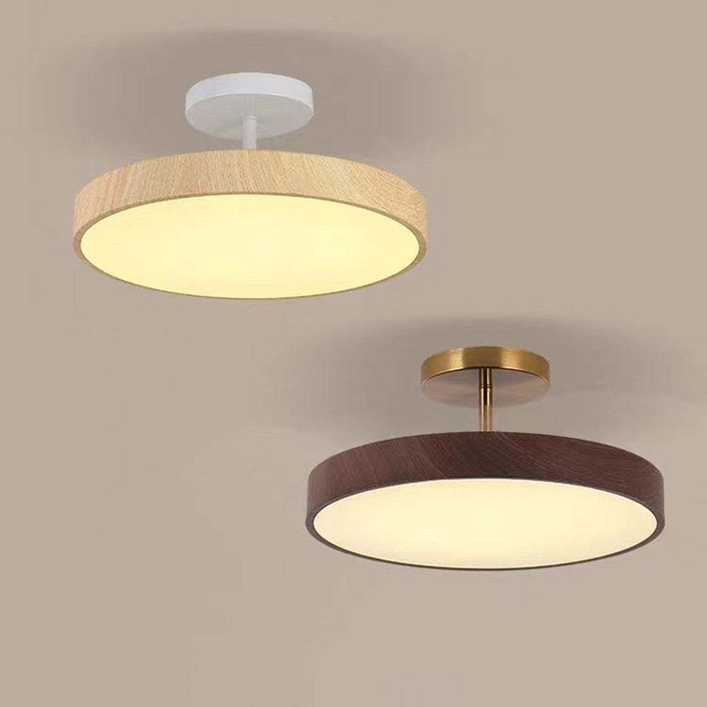 Circle Semi Flush LED Wooden Ceiling Light