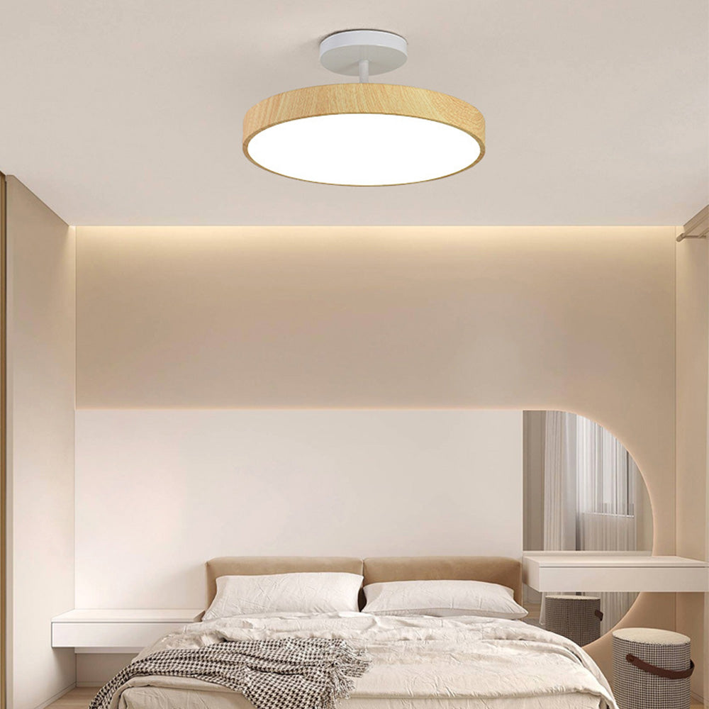 Circle Semi Flush LED Wooden Ceiling Light