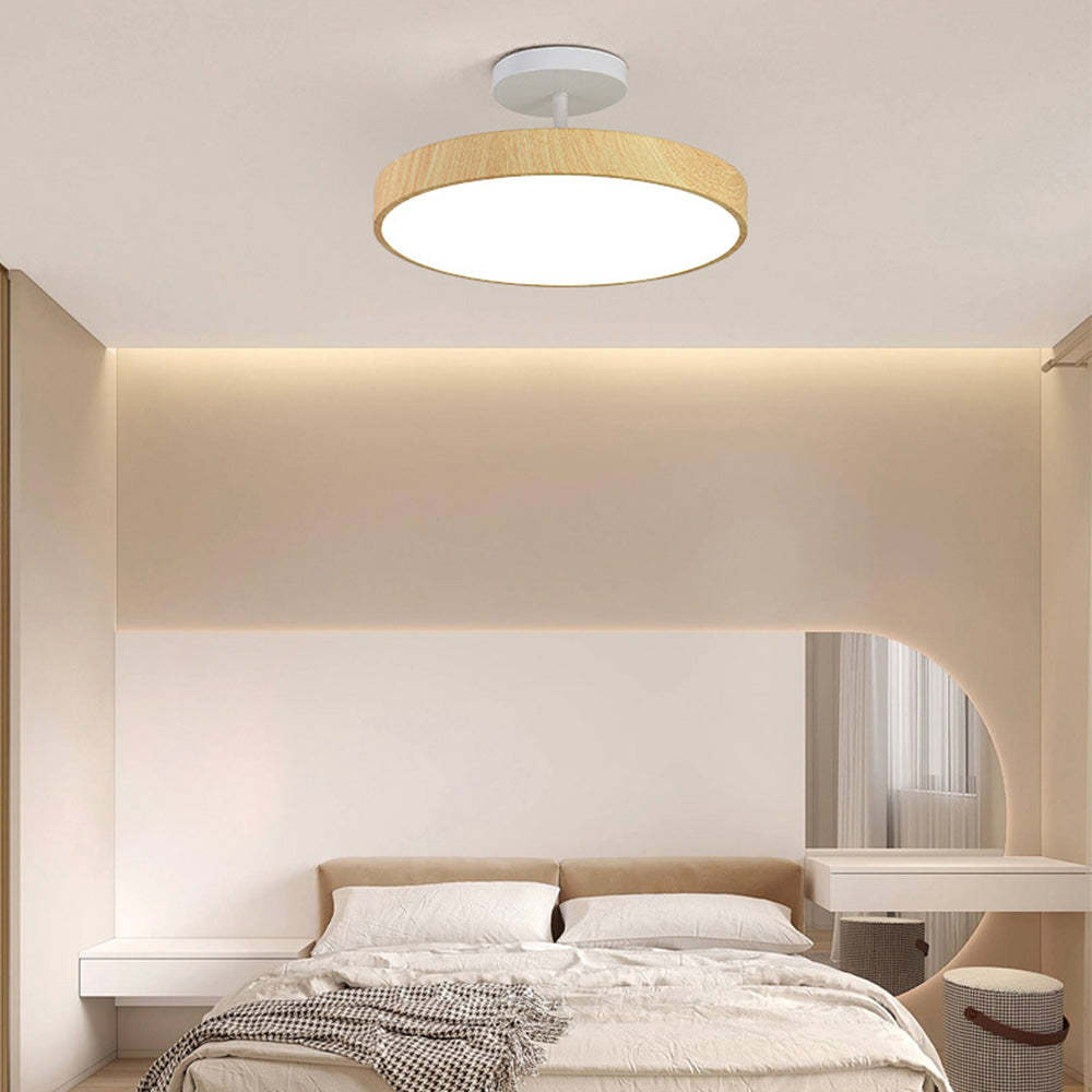 Circle Semi Flush LED Wooden Ceiling Light