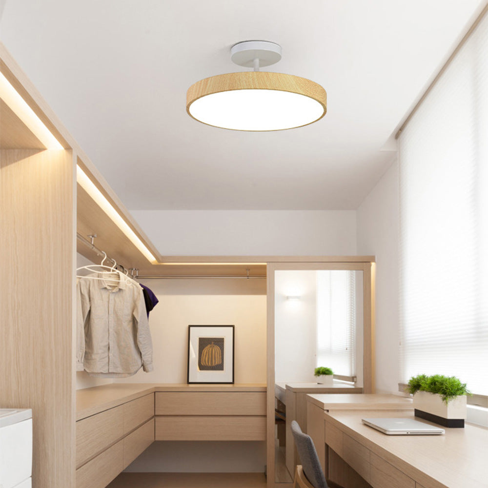 Circle Semi Flush LED Wooden Ceiling Light