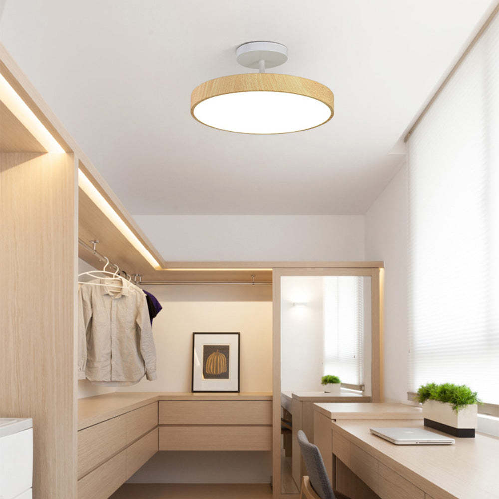 Circle Semi Flush LED Wooden Ceiling Light