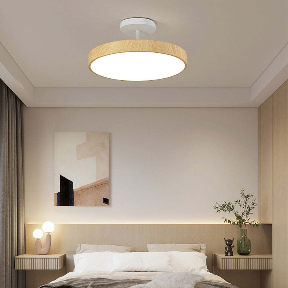 Circle Semi Flush LED Wooden Ceiling Light