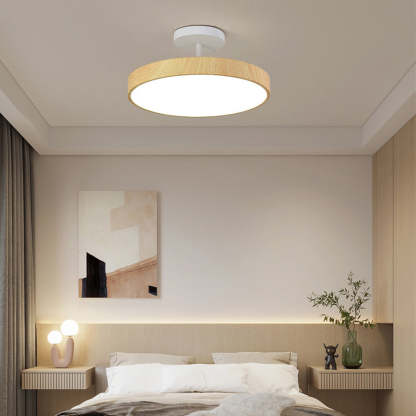 Circle Semi Flush LED Wooden Ceiling Light