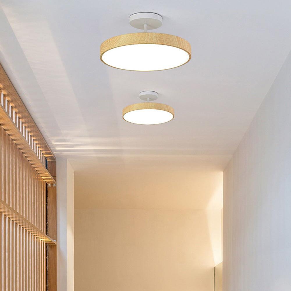 Circle Semi Flush LED Wooden Ceiling Light