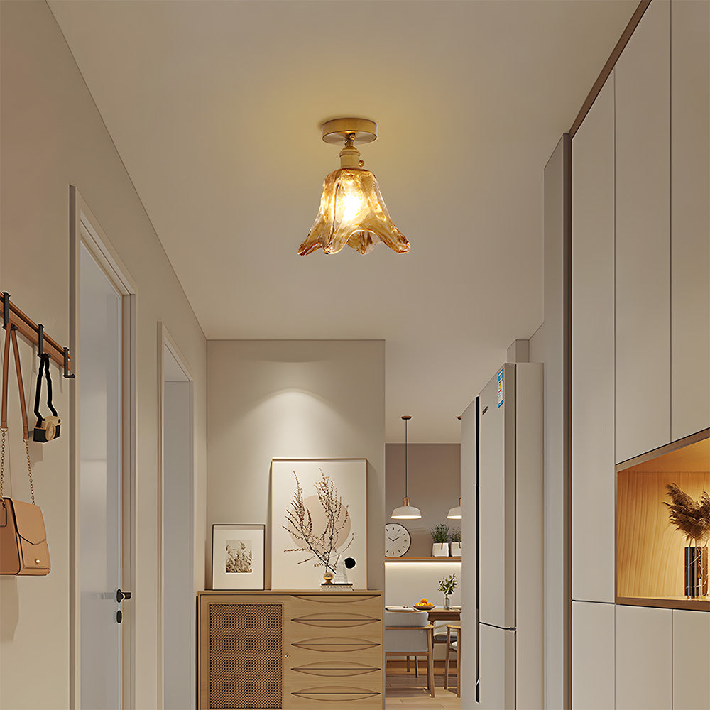 Vintage Amber Glass Multi-Style Semi-Flush Ceiling Light