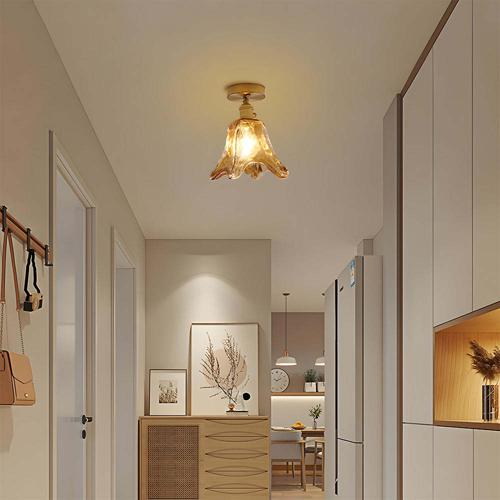 Vintage Amber Glass Multi-Style Semi-Flush Ceiling Light