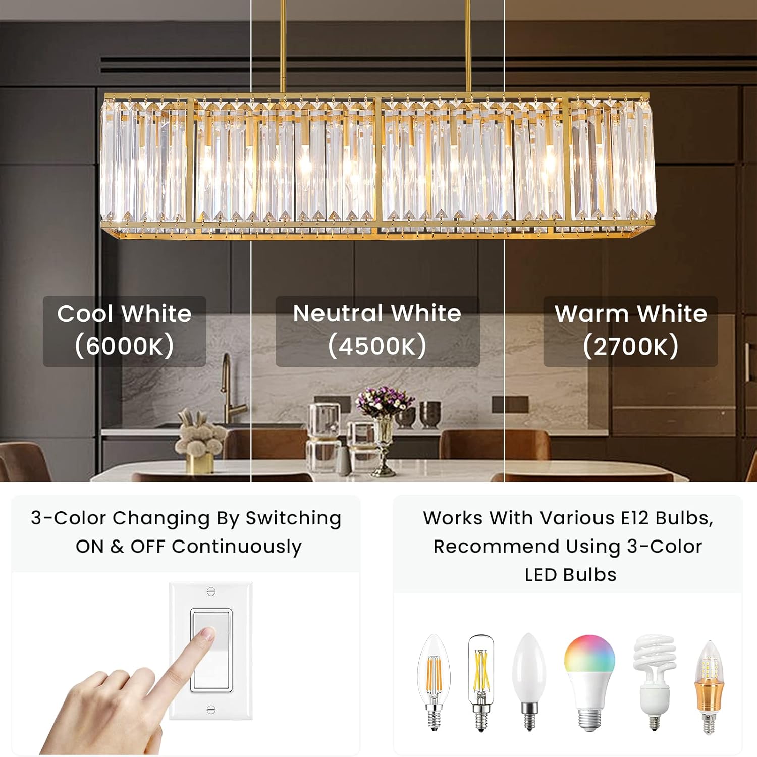 Nordic Square Crystal Island Lamps For Kitchen