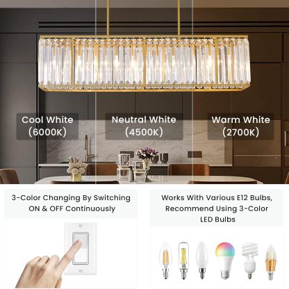 Nordic Square Crystal Island Lamps For Kitchen