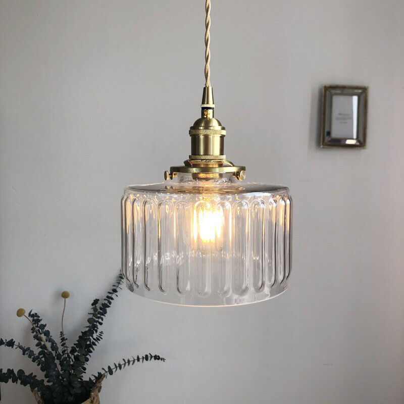 Retro Short Cylinder Wavy Glass Pendant Light -Homdiy