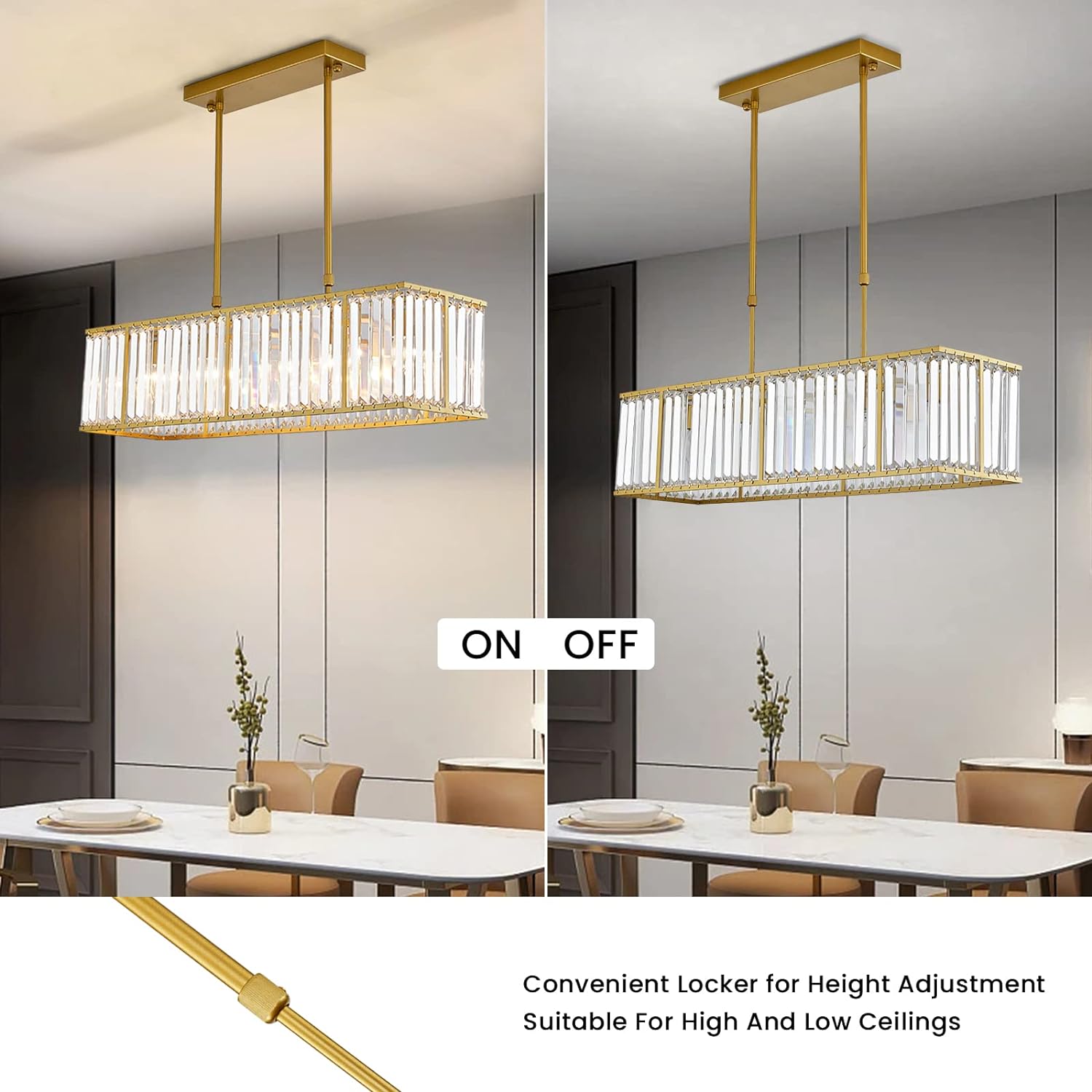 Nordic Square Crystal Island Lamps For Kitchen