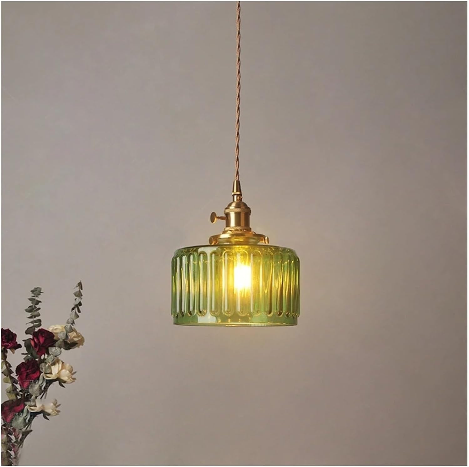 Vintage Metal & Glass Clear Pendant Lamp