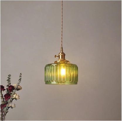 Vintage Metal & Glass Clear Pendant Lamp