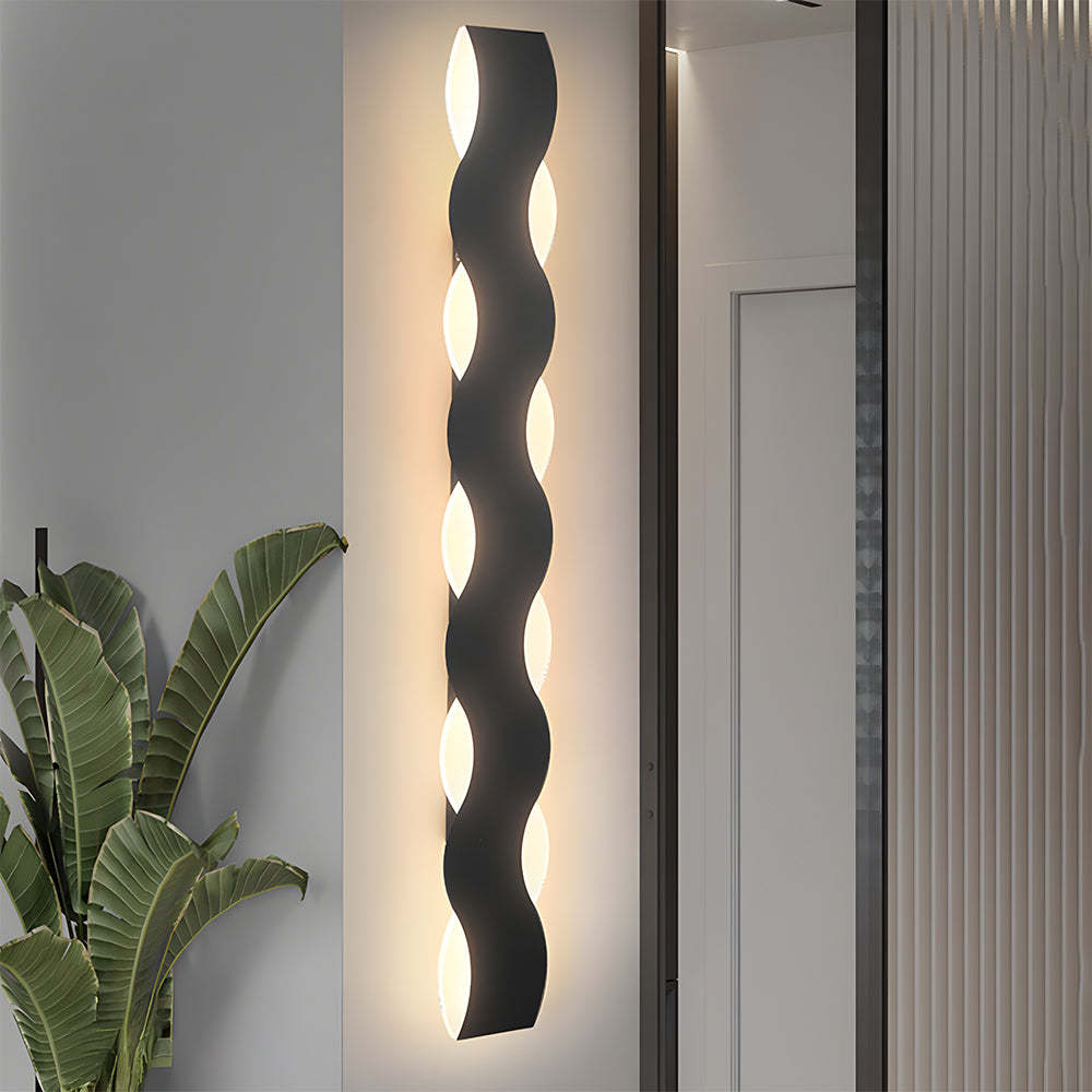 Contemporary Industrial Textured Black Slim Ribbon LED Wall Sconces for Courtyard 