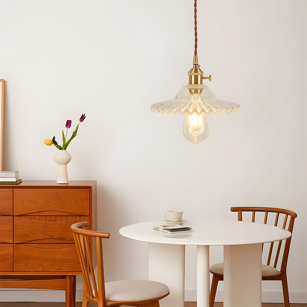 Vintage Elegant Pleated Glass Pendant Light For Living Room