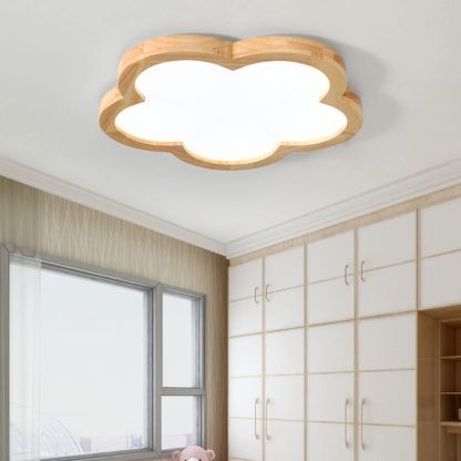 Simple Flowers Wabi-Sabi Wood LED Ceiling Light For Bedroom