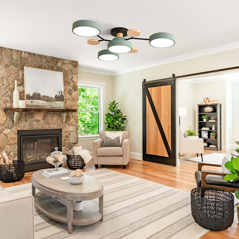 Contemporary Multi-Head Round Iron LED Semi-Flush Chandelier